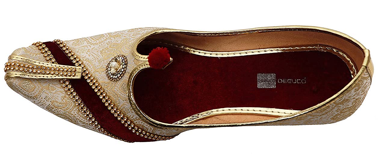 DEEUCO Men's Golden Premium Wedding and Sherwani Jutti, Mojari