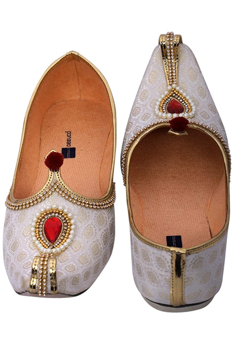 DEEUCO Men's Traditional Premium Cream Wedding and Sherwani Jutti (Mojari)