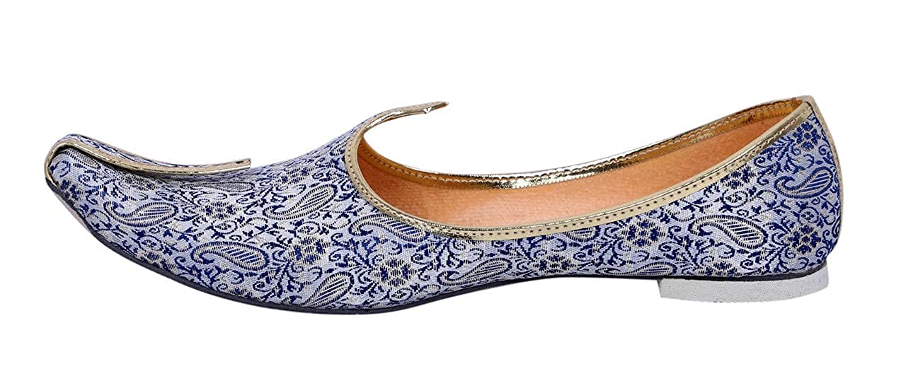 DEEUCO Men's Ethnic Juti, Mojari for Wedding and Party Occasions (Blue and Golden)