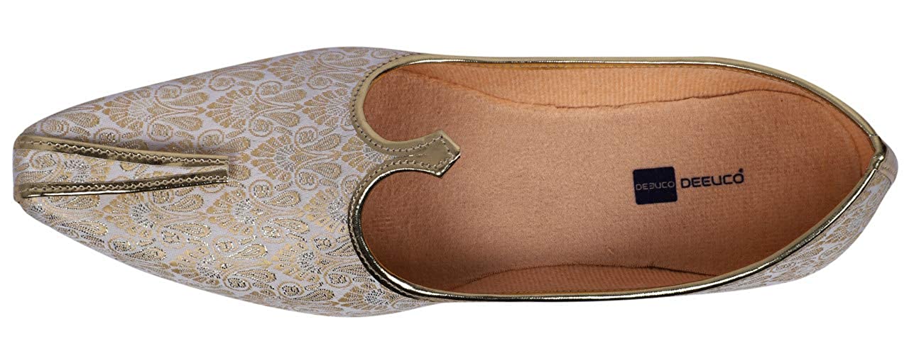 DEEUCO Men's Traditional Wedding and Sherwani Jutti/Mojari (Cream and Golden)