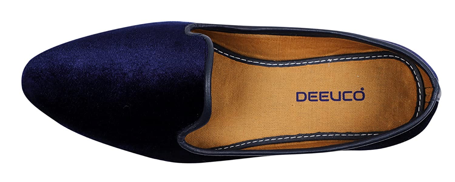 DEEUCO Ethnic Men's Navy Blue Velvet Boot shape jutti