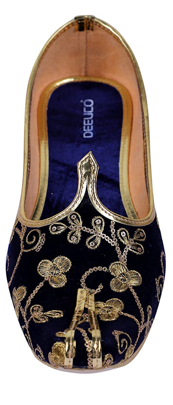DEEUCO Men's Traditional Premium Navy Blue Embroider Wedding and Sherwani Jutti,Mojari
