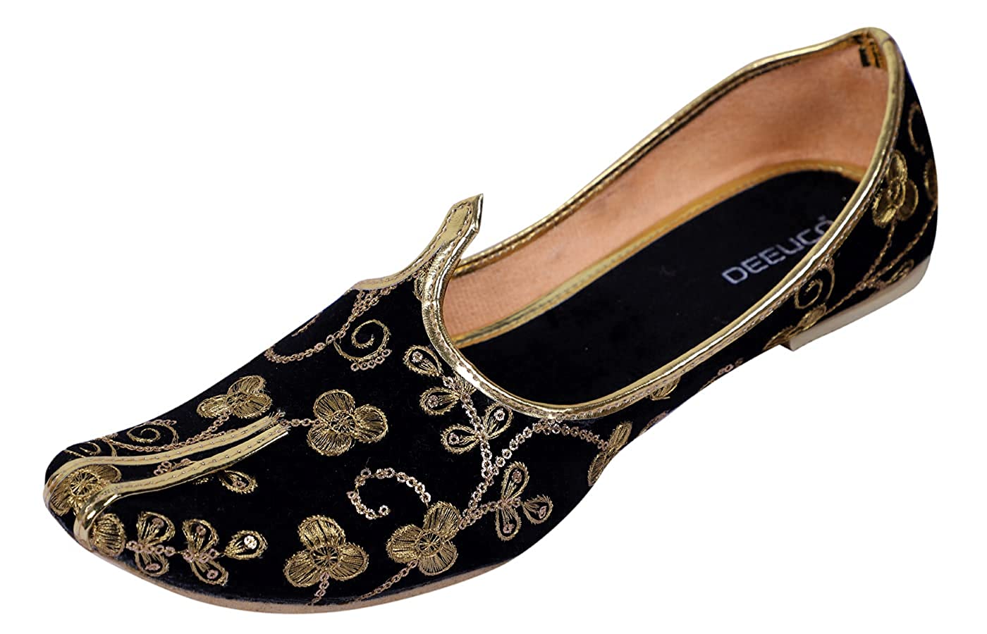 DEEUCO Men's Traditional Premium Black Embroider Wedding and Sherwani Jutti,Mojari