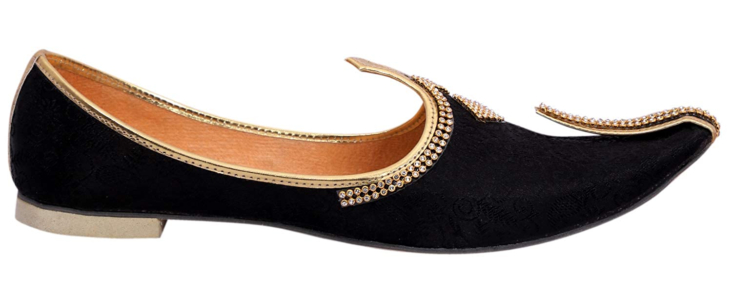 DEEUCO Men's Traditional Premium Black Velvet Wedding and Sherwani Jutti (Mojari)