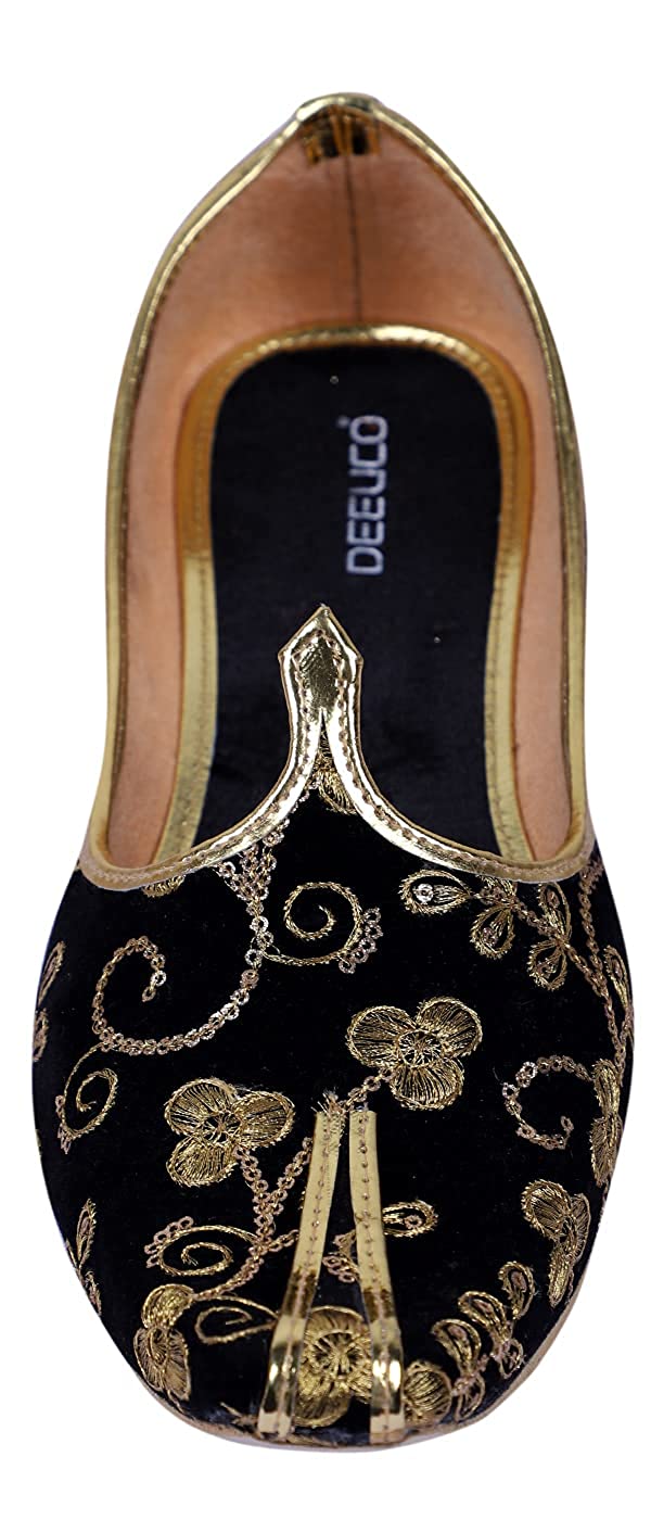 DEEUCO Men's Traditional Premium Black Embroider Wedding and Sherwani Jutti,Mojari