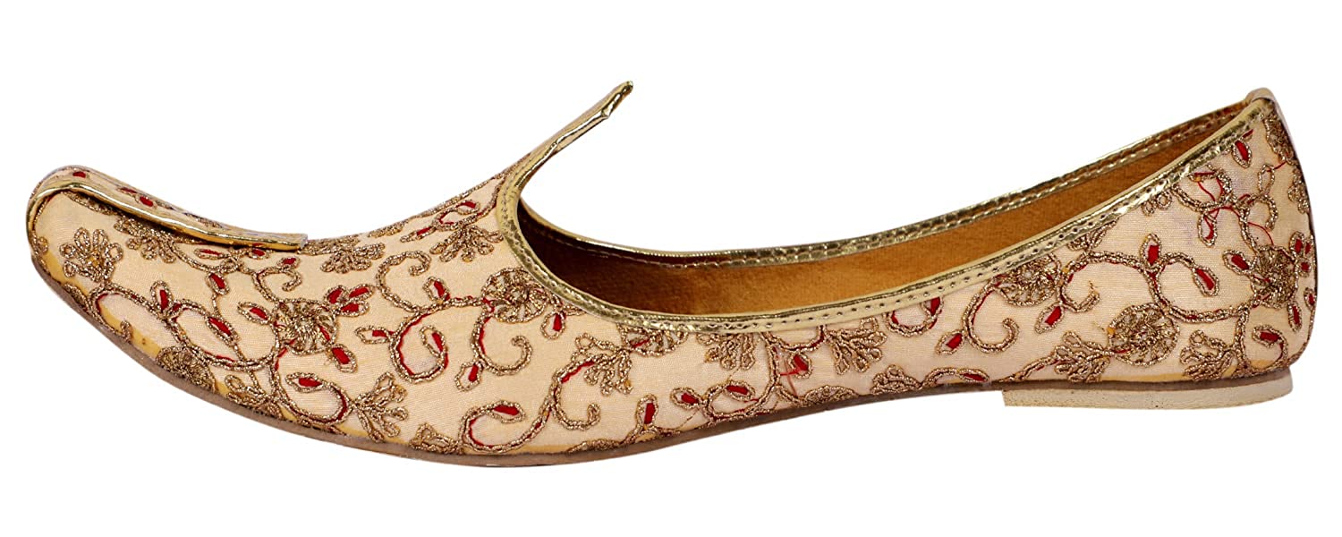 DEEUCO Men's Traditional Designer Embroidery Golden Wedding and Sherwani Jutti, Mojari