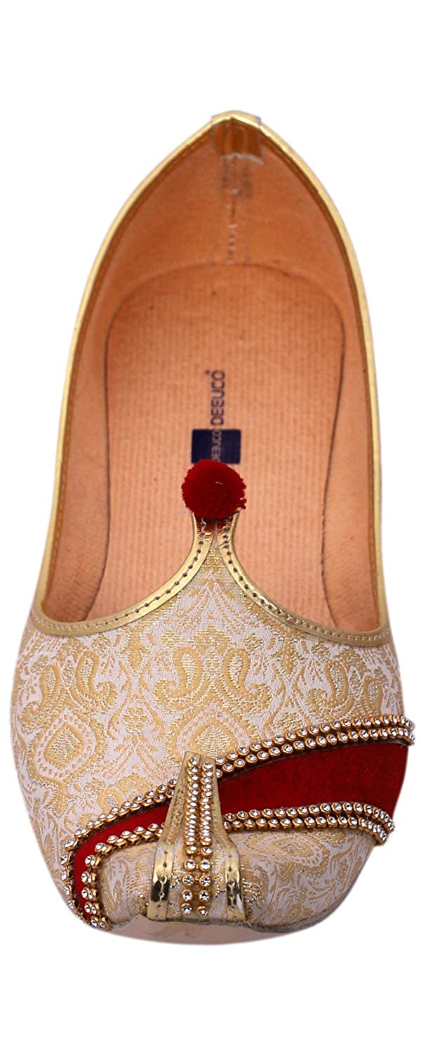 DEEUCO Men's Traditional Premium Golden Wedding and Sherwani Jutti (Mojari)