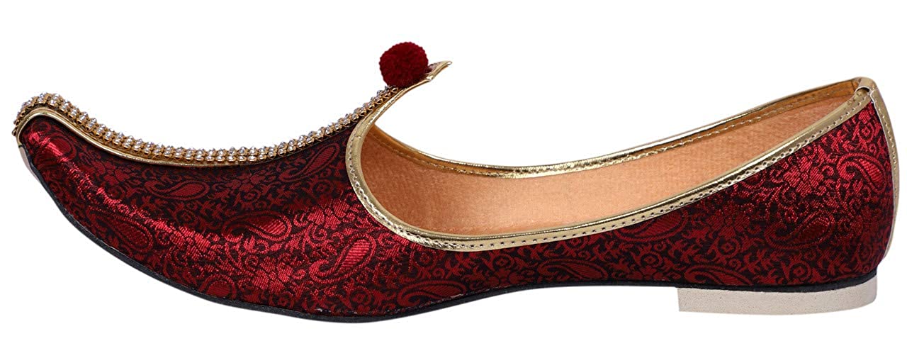 DEEUCO Men's Traditional Wedding and Sherwani Jutti/Mojari (Red)