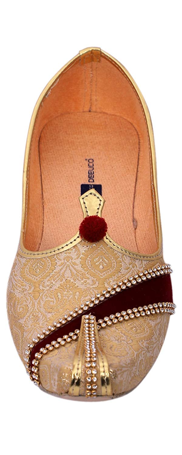 DEEUCO Men's Traditional Premium Golden Wedding and Sherwani Jutti (Mojari)