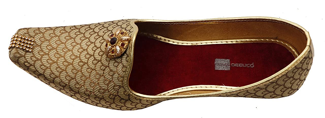 DEEUCO Men's Premium Golden Wedding, Sherwaniand party Jutti Mojari