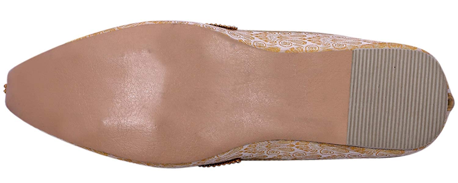 DEEUCO Men's Traditional Premium Cream and Golden Wedding and Sherwani Jutti (Mojari)