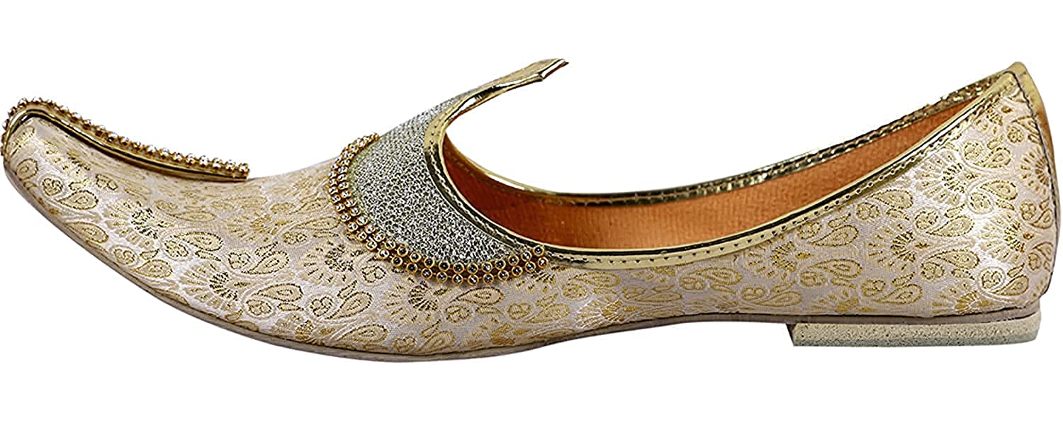 DEEUCO Men's Traditional Gold Wedding and Sherwani Jutti,Mojari