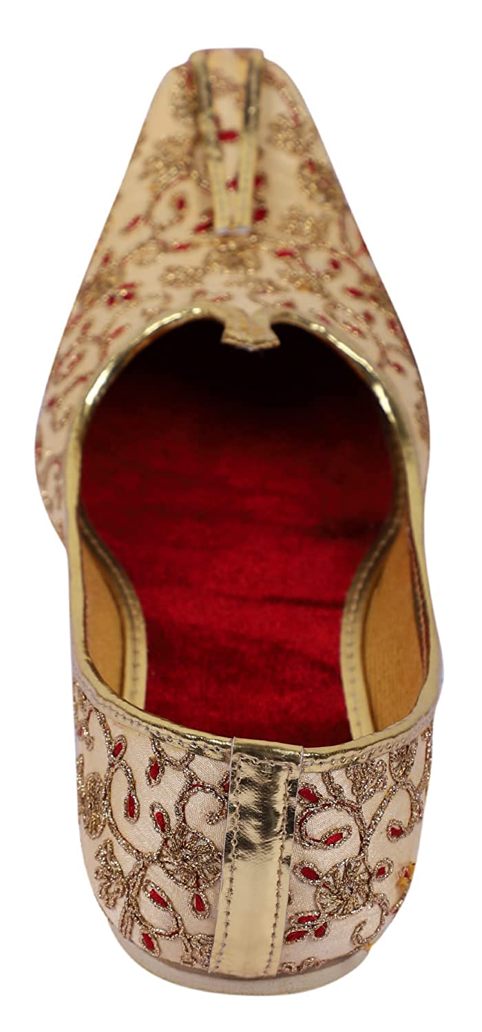 DEEUCO Men's Traditional Designer Embroidery Golden Wedding and Sherwani Jutti, Mojari