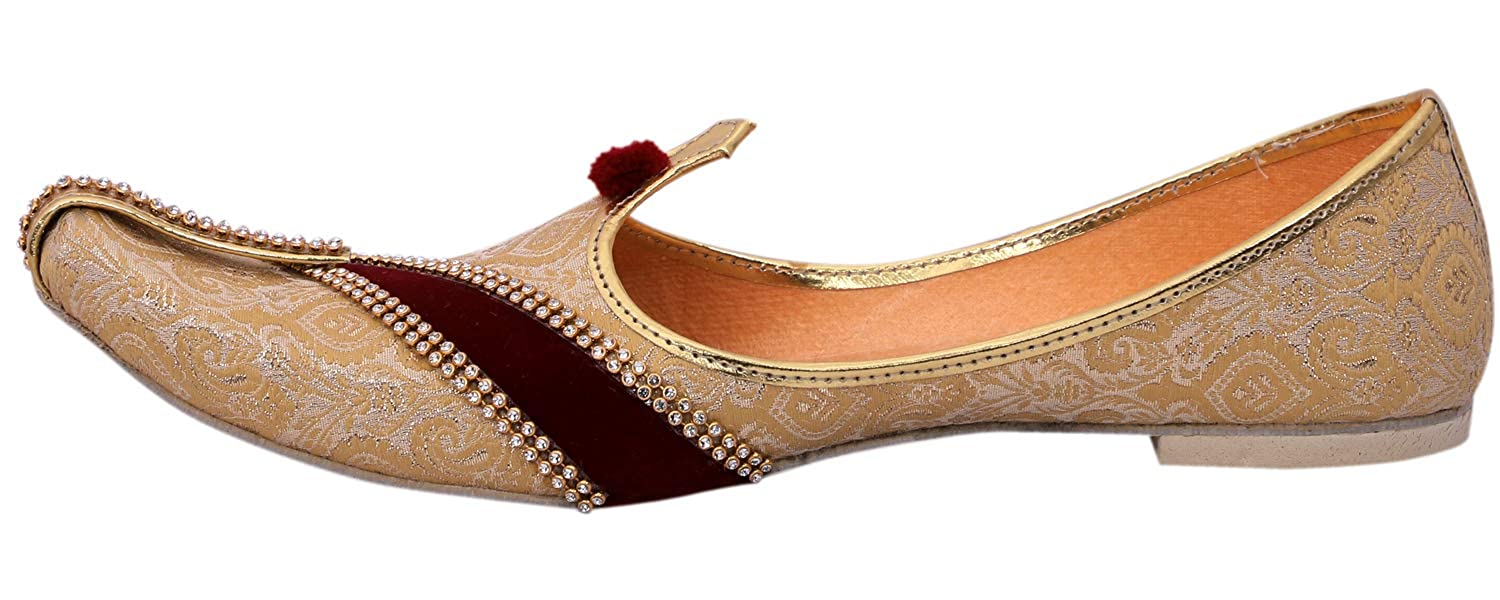 DEEUCO Men's Traditional Premium Golden Wedding and Sherwani Jutti (Mojari)