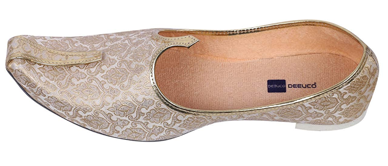 DEEUCO Men's Ethnic Juti/Mojari for Wedding and Party Occasions (Cream)