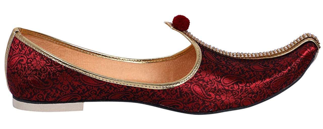 DEEUCO Men's Traditional Wedding and Sherwani Jutti/Mojari (Red)