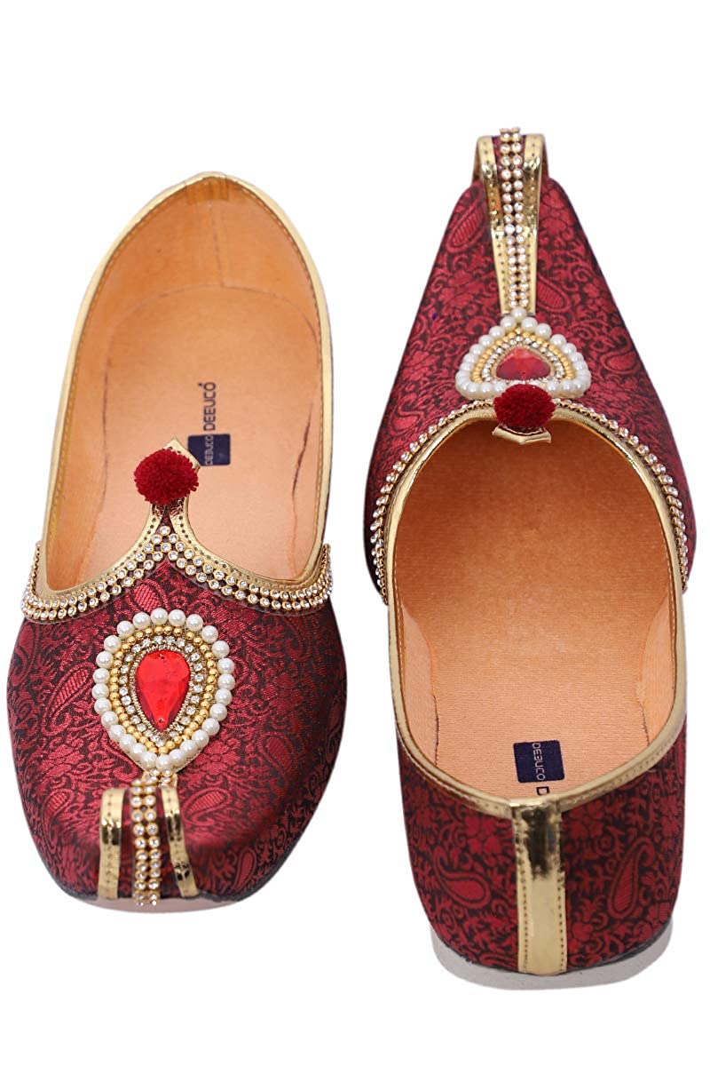 DEEUCO Men's Traditional Premium Maroon Wedding and Sherwani Jutti (Mojari)