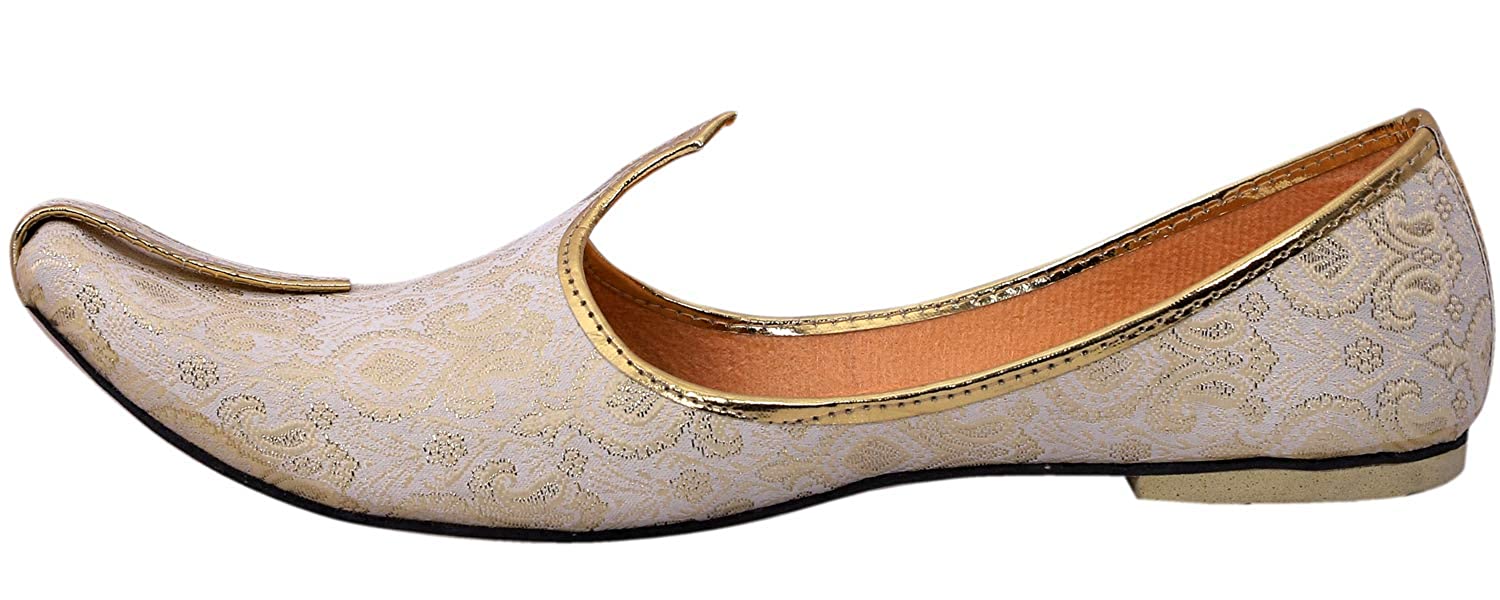 DEEUCO Men's Traditional Premium Cream and Golden Wedding and Sherwani Jutti (Mojari)