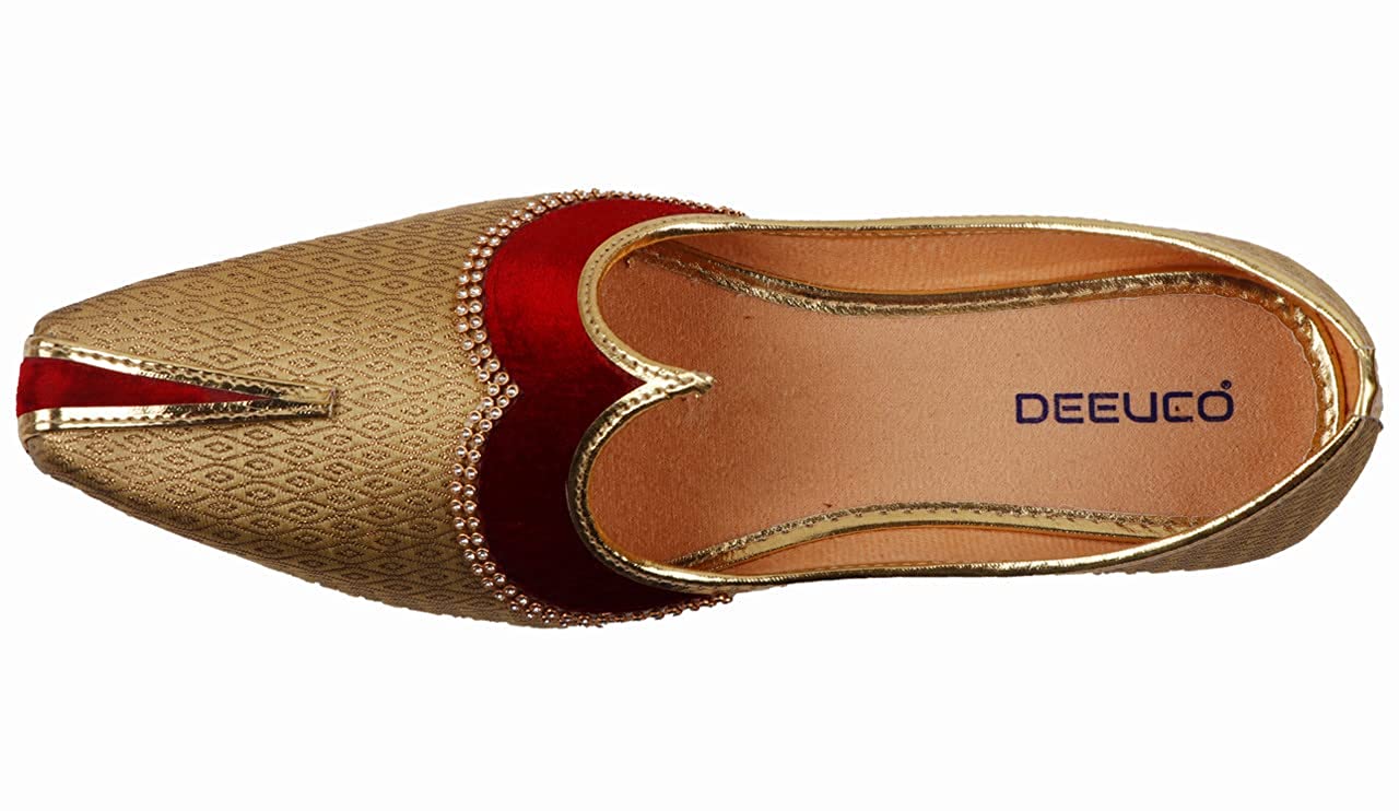 DEEUCO Men's Ethnic Golden and Maroon Wedding and Sherwani Jutti,Mojari