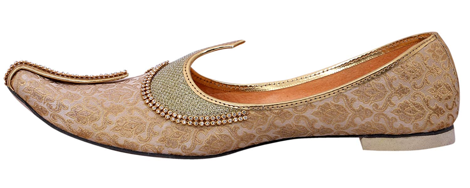 DEEUCO Men's Traditional Premium Golden Wedding and Sherwani Jutti (Mojari)
