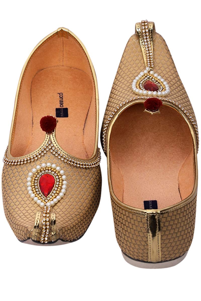 DEEUCO Men's Traditional Premium Golden Wedding and Sherwani Jutti (Mojari)