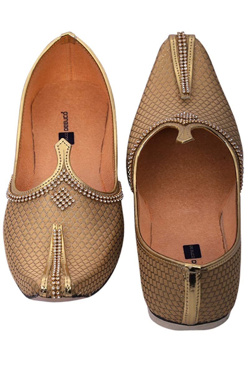 DEEUCO Men's Traditional Premium Golden Wedding and Sherwani Jutti (Mojari)