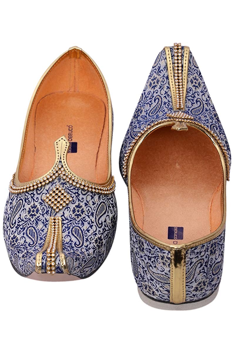 DEEUCO Men's Traditional Premium Blue Wedding and Sherwani Jutti (Mojari)
