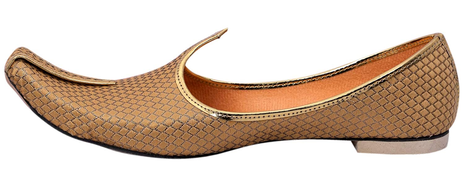 DEEUCO Men's Traditional Premium Golden Wedding and Sherwani Jutti (Mojari)