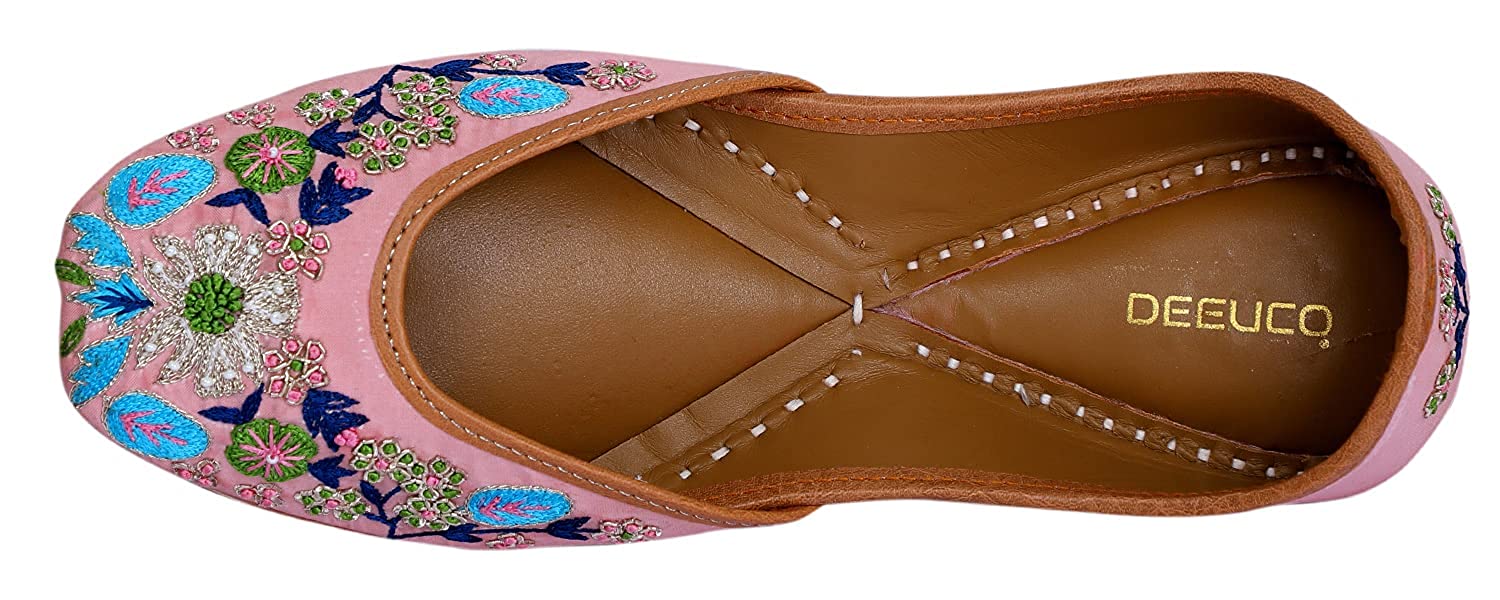 DEEUCO Women's Blue and Pink Embroidery Jutti
