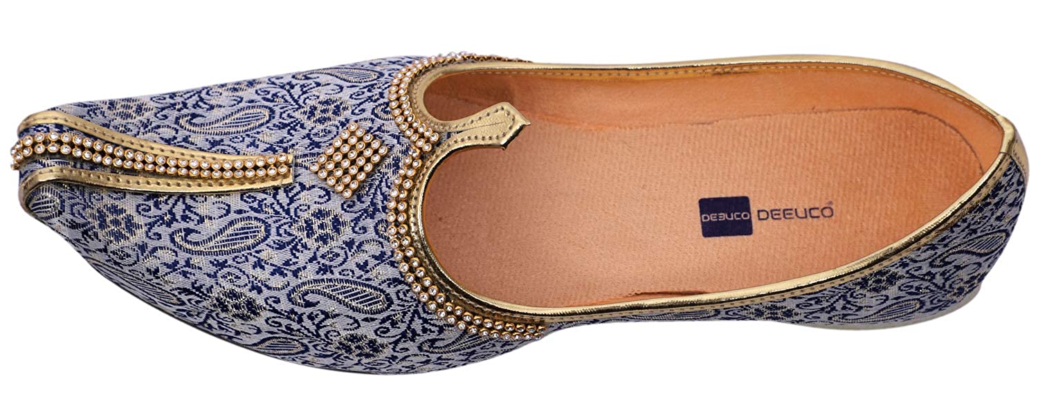 DEEUCO Men's Traditional Premium Blue Wedding and Sherwani Jutti (Mojari)