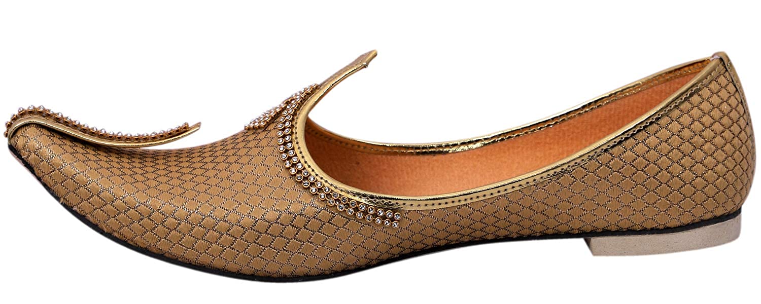 DEEUCO Men's Traditional Premium Golden Wedding and Sherwani Jutti (Mojari)