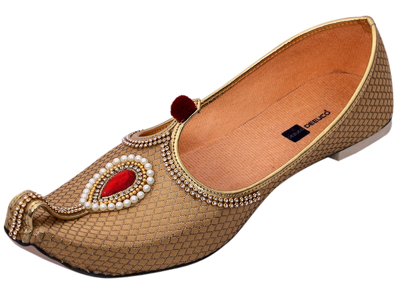 DEEUCO Men's Traditional Premium Golden Wedding and Sherwani Jutti (Mojari)