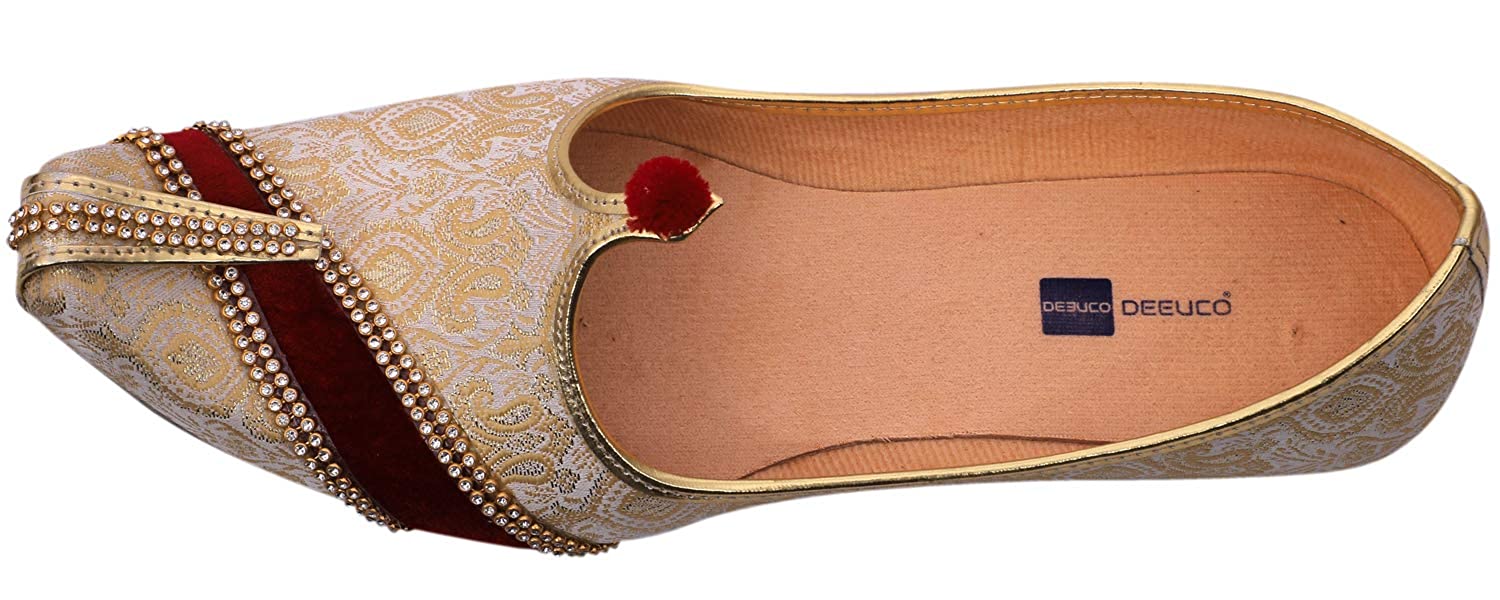 DEEUCO Men's Traditional Premium Golden Wedding and Sherwani Jutti (Mojari)