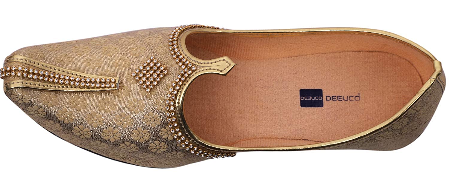DEEUCO Men's Traditional Premium Golden Wedding and Sherwani Jutti (Mojari)