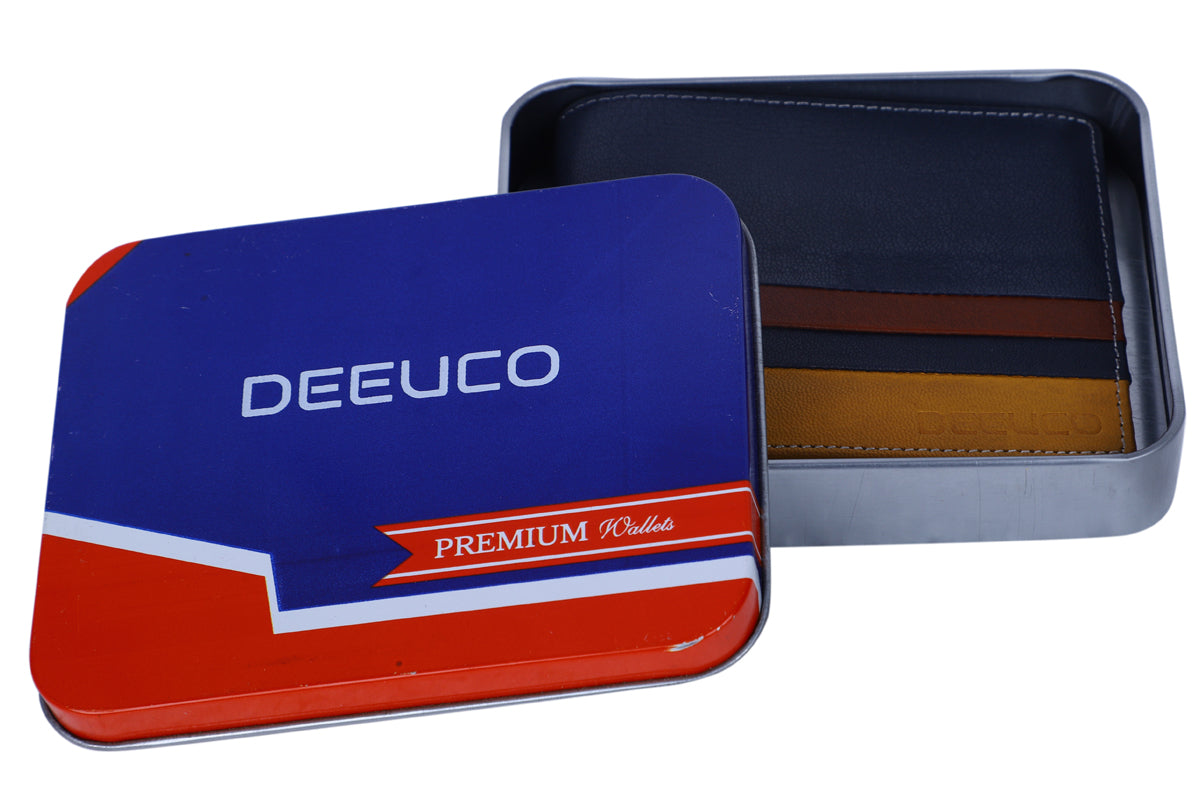 Deeuco Men's  Blue and brown Genuine Leather  Wallet