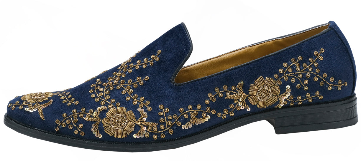 Deeuco Premium Navy Blue Velvet Zardozi embroidery Jutti