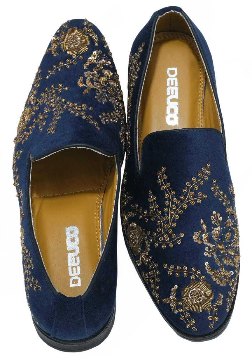 Deeuco Premium Navy Blue Velvet Zardozi embroidery Jutti