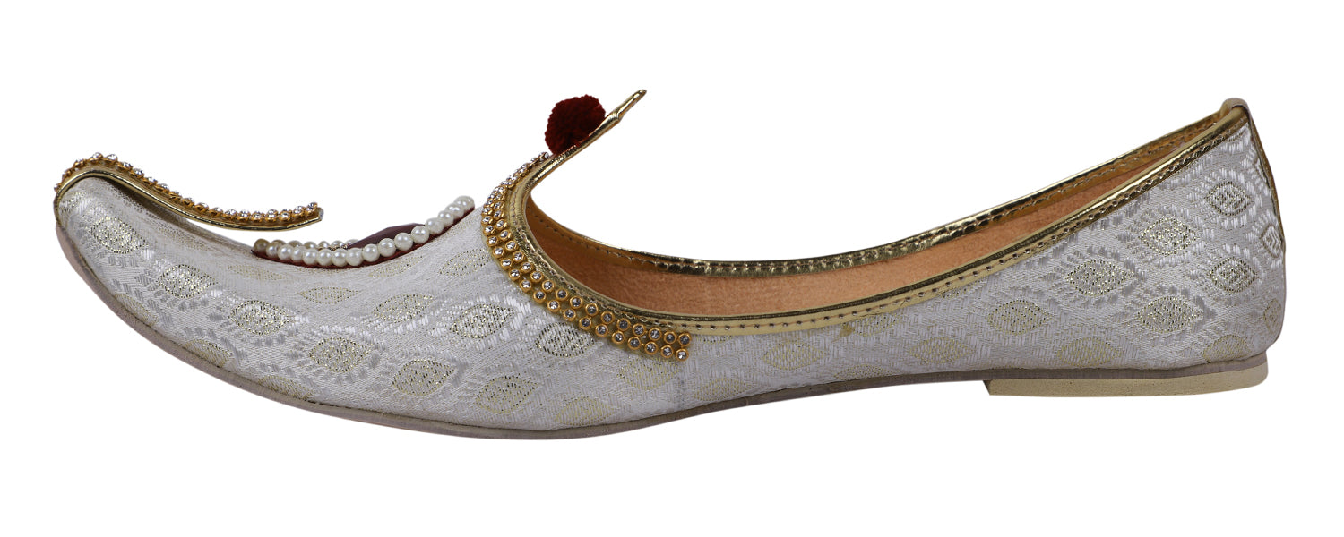 DEEUCO Men's Traditional Stone Studded Fabric Wedding and Sherwani Jutti,Mojari