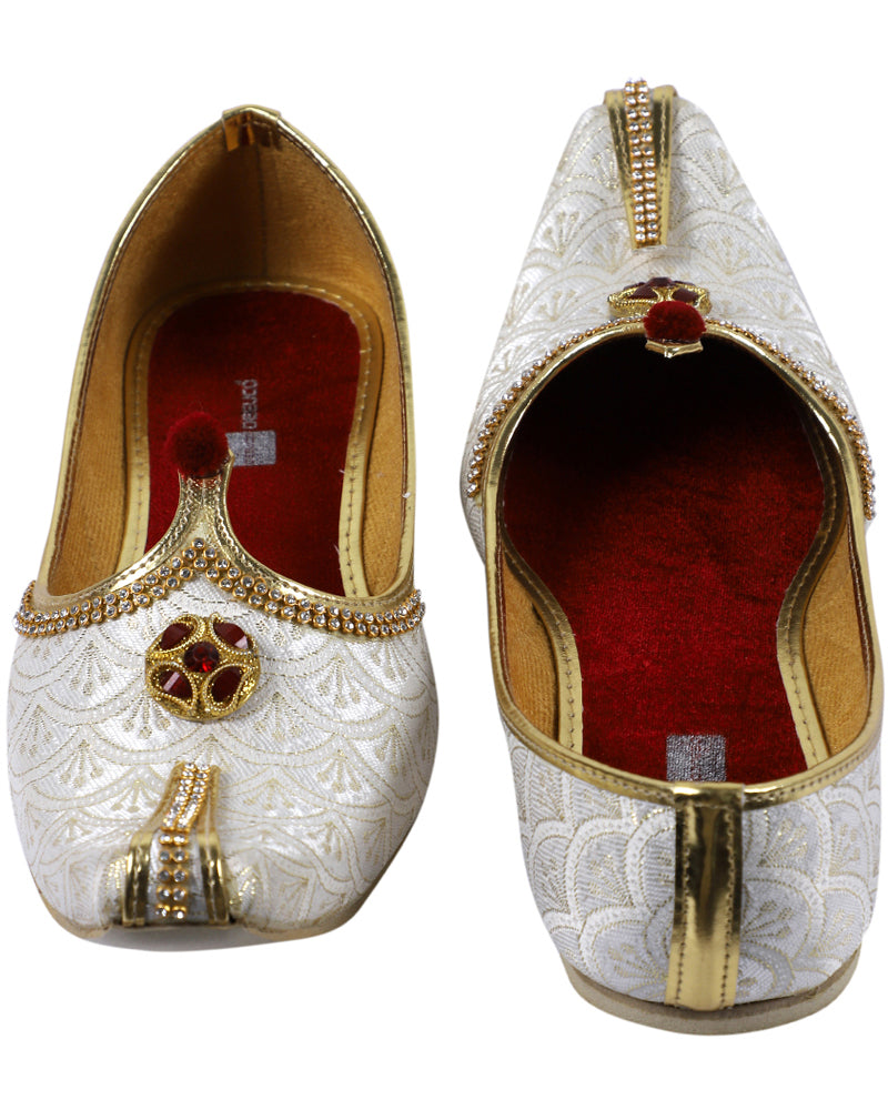 DEEUCO Men's Ethnic Cream and Golden Wedding and Sherwani Jutti,Mojari