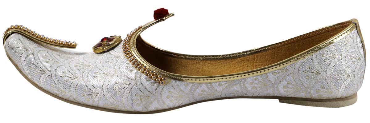 DEEUCO Men's Ethnic Cream and Golden Wedding and Sherwani Jutti,Mojari
