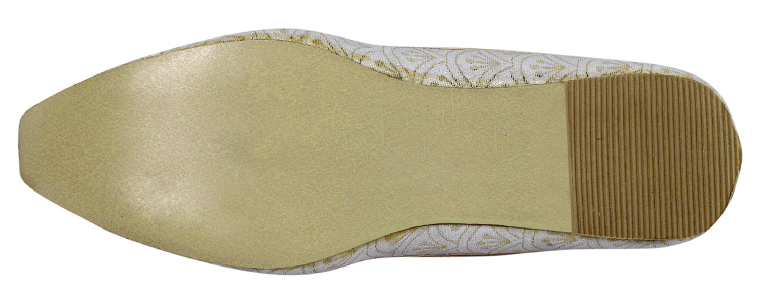 DEEUCO Men's Ethnic Cream and Golden Wedding and Sherwani Jutti,Mojari