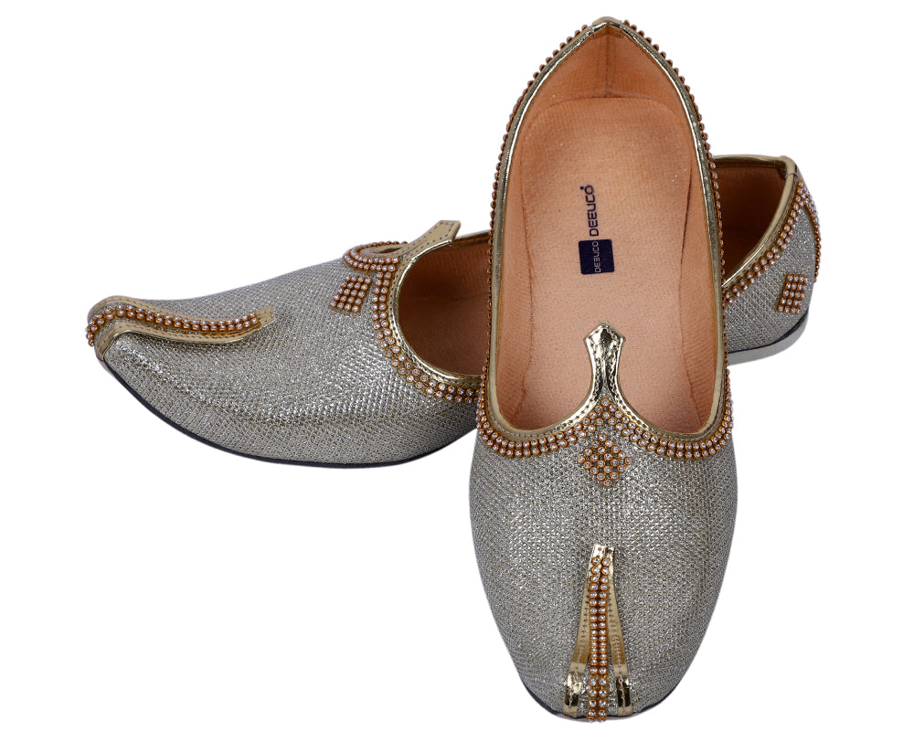 DEEUCO Men's Ethnic Golden Wedding and Sherwani Jutti, Mojari