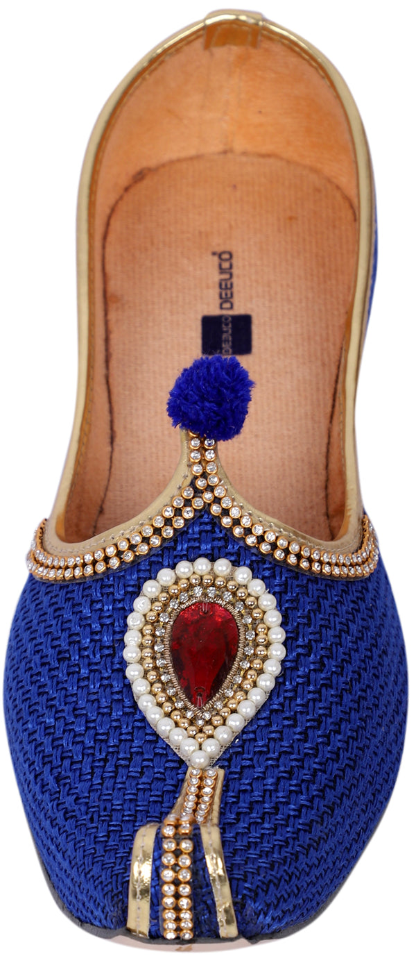 DEEUCO Men's Traditional Blue Jute Wedding, Ethnic, Party and Sherwani Jutti,Mojar