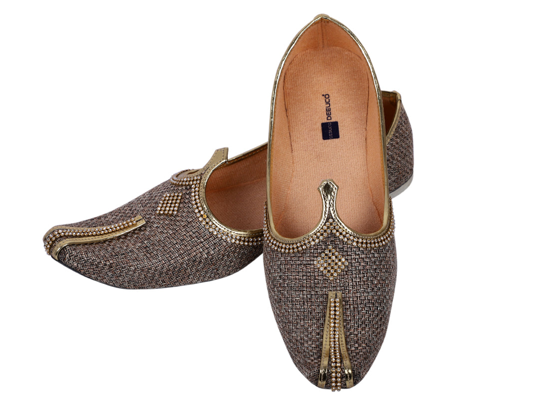 DEEUCO Men's Traditional Brown Jute Wedding,Ethnic, Party and Sherwani Jutti,Mojari