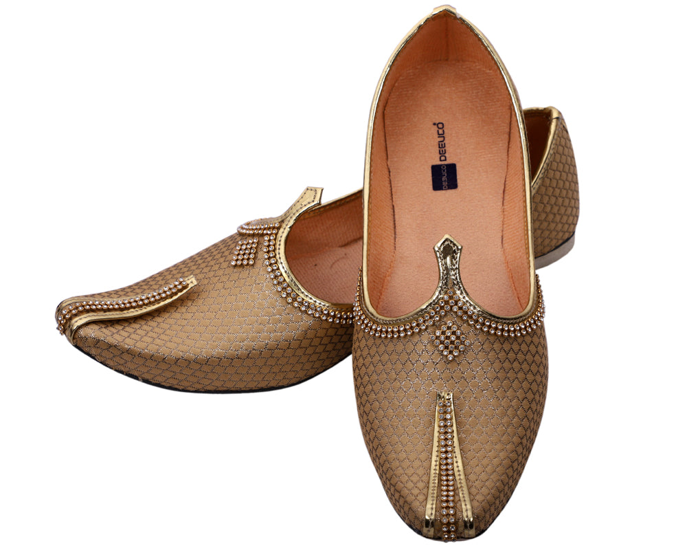 DEEUCO Men's Traditional Premium Golden Wedding and Sherwani Jutti, Mojari