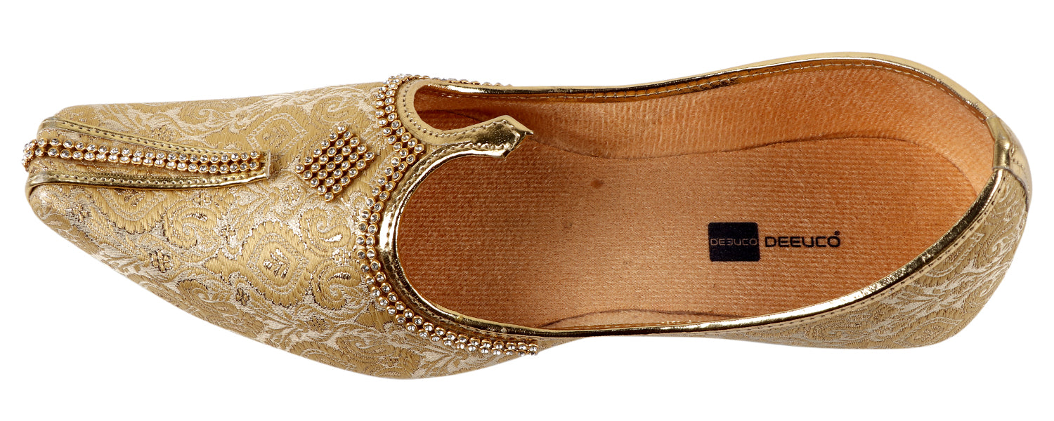 DEEUCO Men's Traditional Golden Wedding and Sherwani Jutti (Mojari)