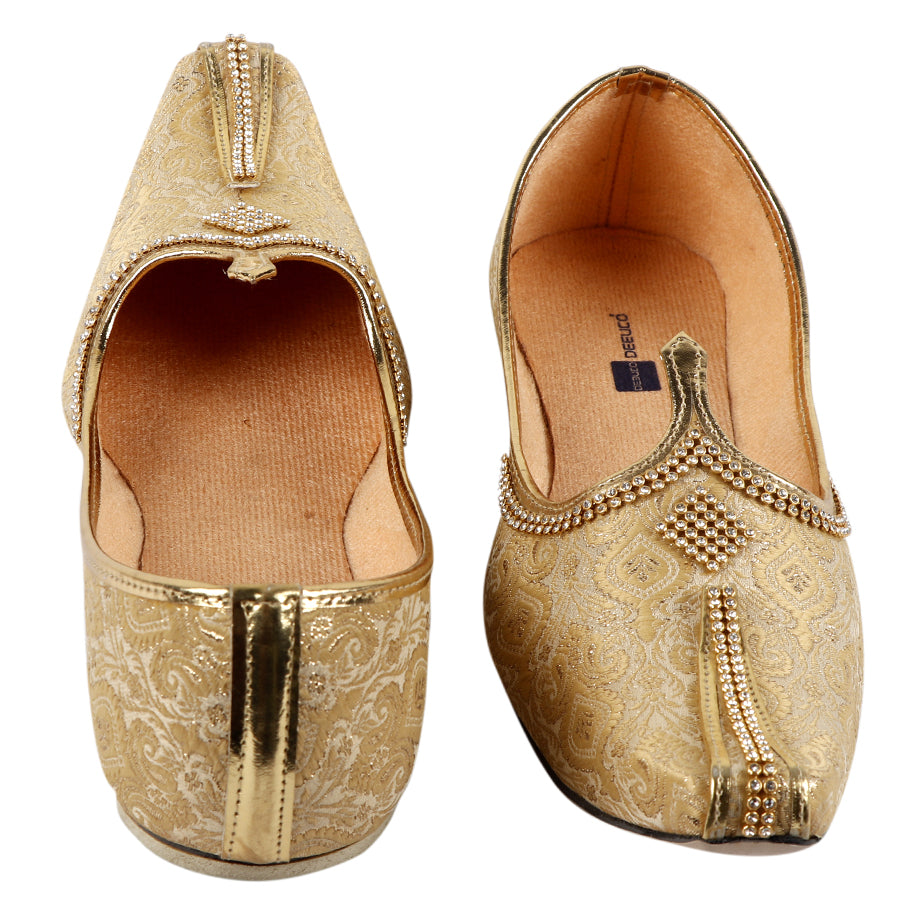 DEEUCO Men's Traditional Golden Wedding and Sherwani Jutti (Mojari)