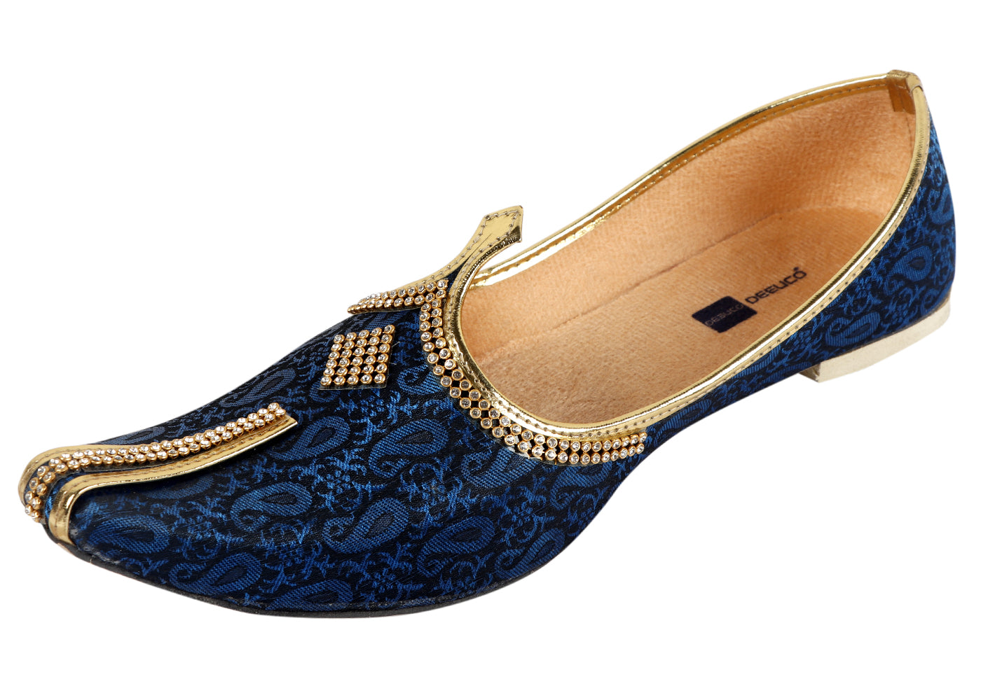 DEEUCO Men's Traditional Navy Blue Wedding and Sherwani Jutti (Mojari)