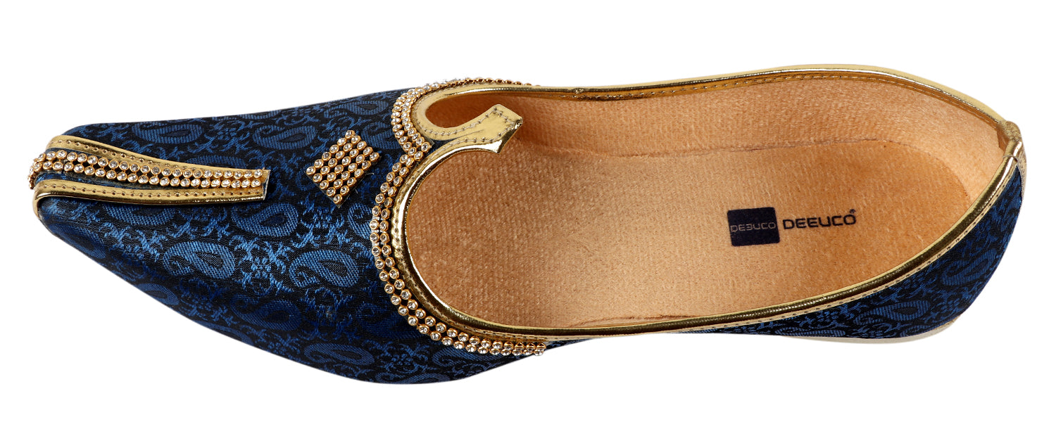 DEEUCO Men's Traditional Navy Blue Wedding and Sherwani Jutti (Mojari)