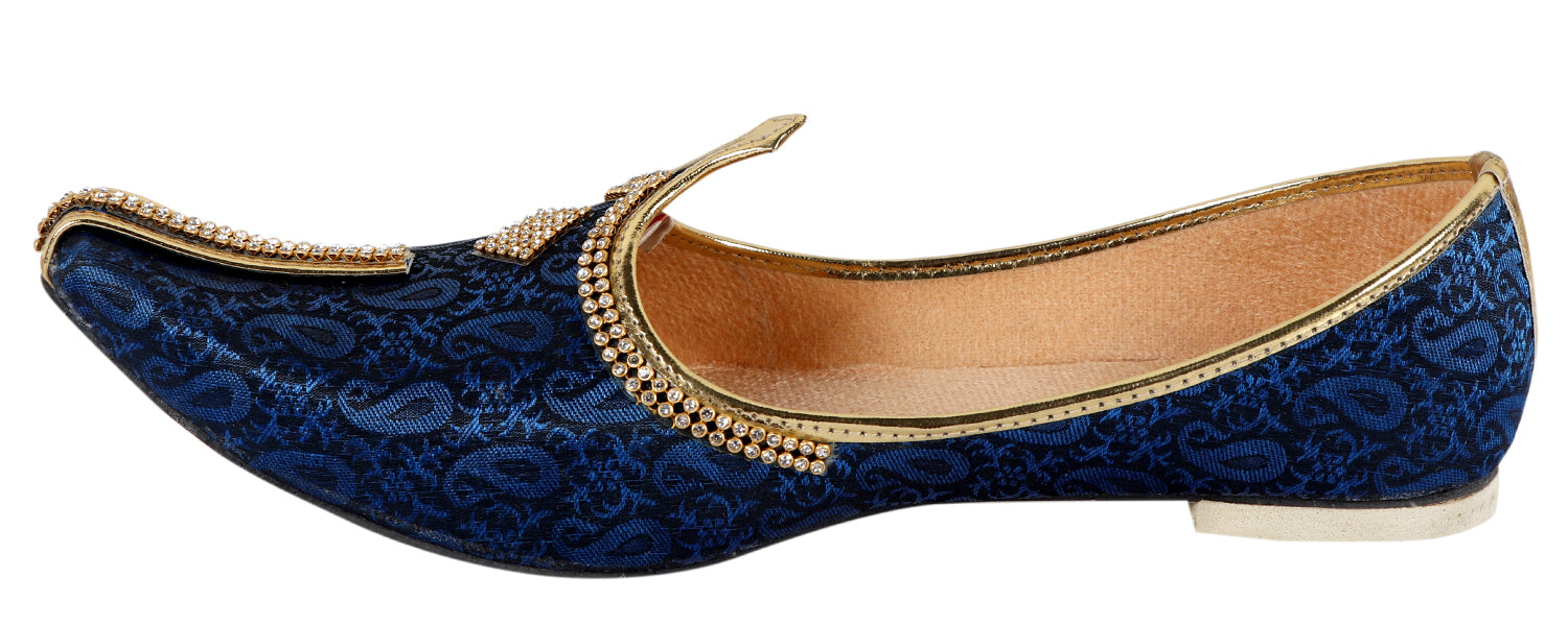 DEEUCO Men's Traditional Navy Blue Wedding and Sherwani Jutti (Mojari)
